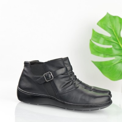 Clarks Womens Cora Rouched Boots Size 11 M Black Leather Booties Comfort Buckles