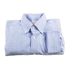 Brioni Dress Shirt Men's Sz 17/43 Blue Plaid Cotton Long Sleeve Made In Italy
