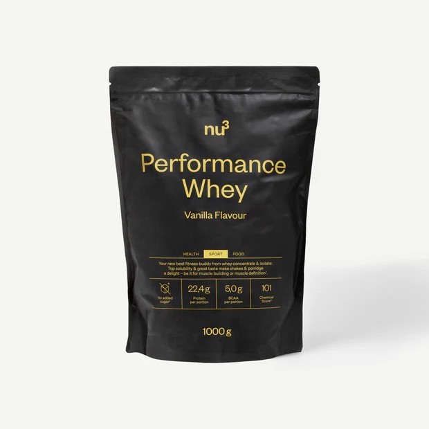Whey protéine Nu3 Performance riche en BCAA saveur vanille douce 1kg