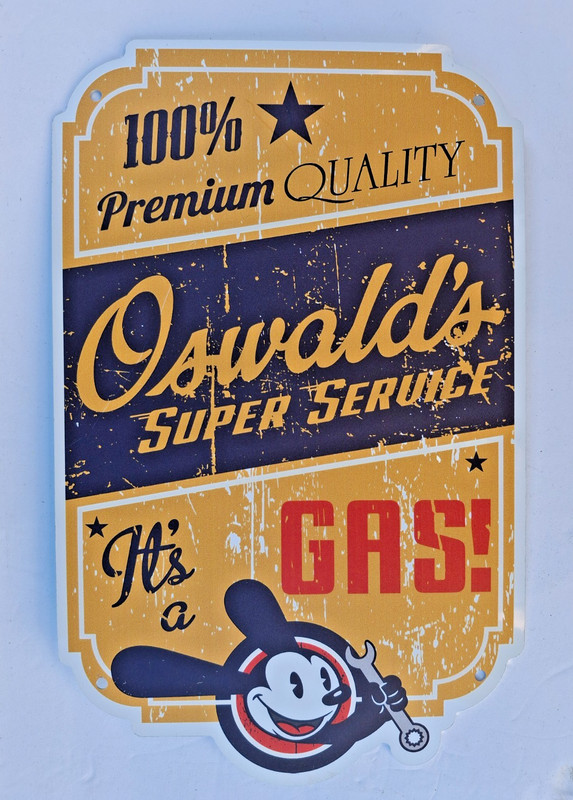 Disney -Oswald's Service Station Metal Sign- New in wrap (Heritage Auction item)