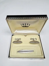 Vintage Silver Tone Piece Tie Clip and Cuff Link Set With Box - SWANK