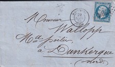 🦬Lettre avec N°22 - 20 c Empire dentelé - GC 1768 -  Hautmont - Indice 37 !!🦬