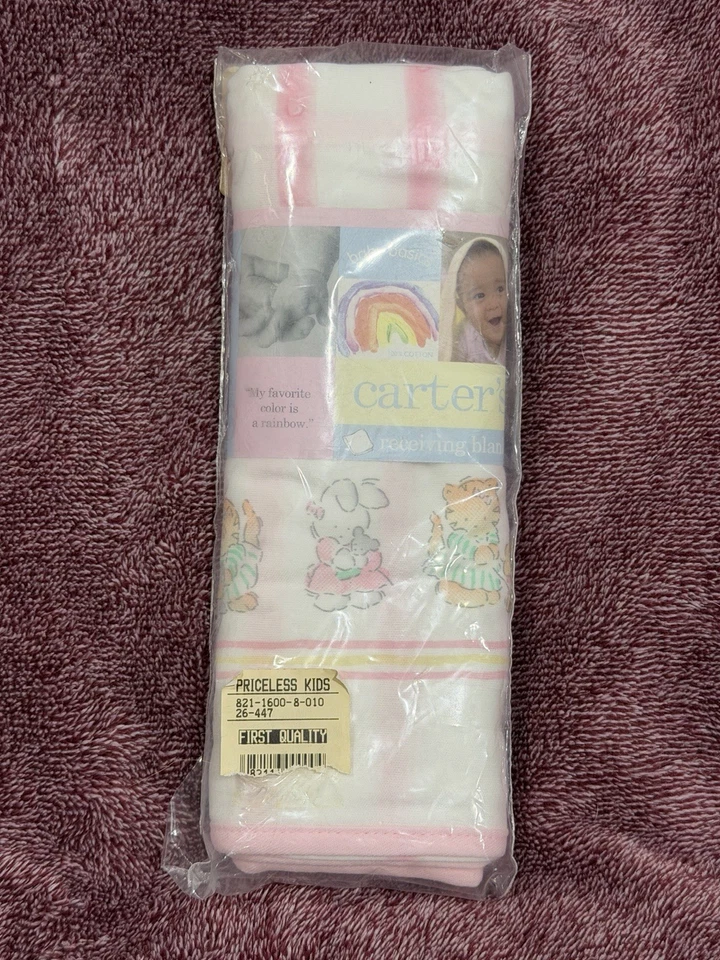 Manta de recepción Carter’s de colección nueva en paquete 28x34 rosa pastel animales 100 % algodón EE. UU. Foto 4 de 4