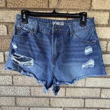 Rewash Distressed Cut Off Denim Shorts Blue Juniors 7 Mid Rise Medium Wash