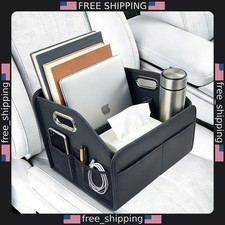 Car Storage Organizer Foldable PU Leather Front Seat Caddy