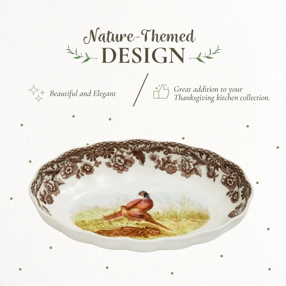 Plato acanalado ovalado Spode Woodland para Acción de Gracias - Motivo faisán Foto 3 de 4