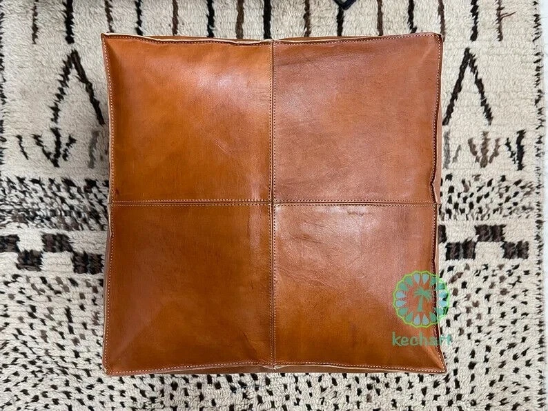 Footstool Aamazing New Unstuffed Boho 20'' Footrest Leather Pouffe Moroccan Best - Image 4 of 4