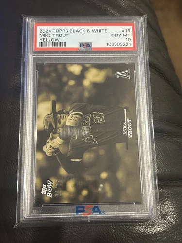 2024 Topps Black And White Mike Trout Yellow Parallel 69/75 Angels