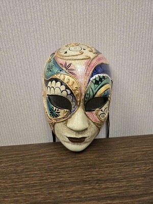 Multicolor Masquerade Mask Ribbon Tie w/ Bronze Accents & Crackle Looking Paint