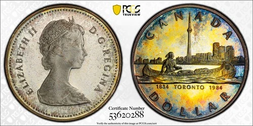 COLORFUL certified 1984 Canada silver dollar