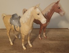 Vintage Marx Johnny West Horses 1965 Thunderbolt Red Sorrel Wheels tan Lot Of 2