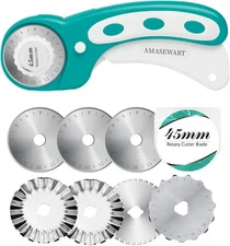 45mm Rotary Cutter for Fabric with 8pcs Blades, Rolling Turquoise 