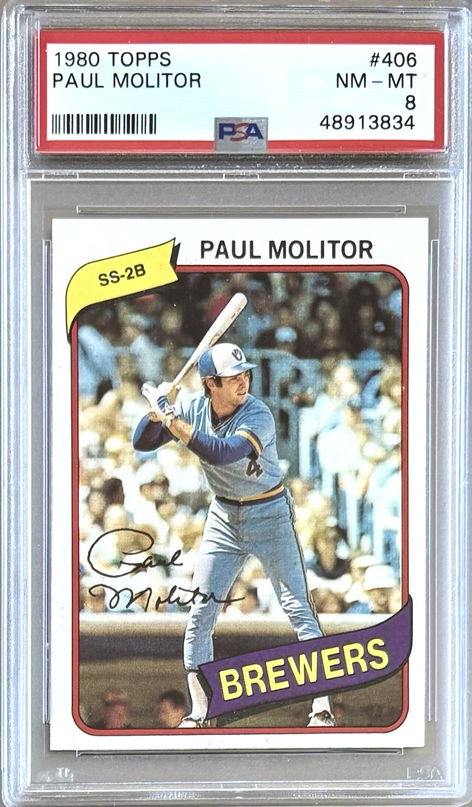 1980 TOPPS #406 PAUL MOLITOR HOF PSA 8 NM-MT BREWERS