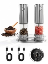 Electric Salt and Pepper Grinder Set, Ideal Size for Kitchen Use, Silver