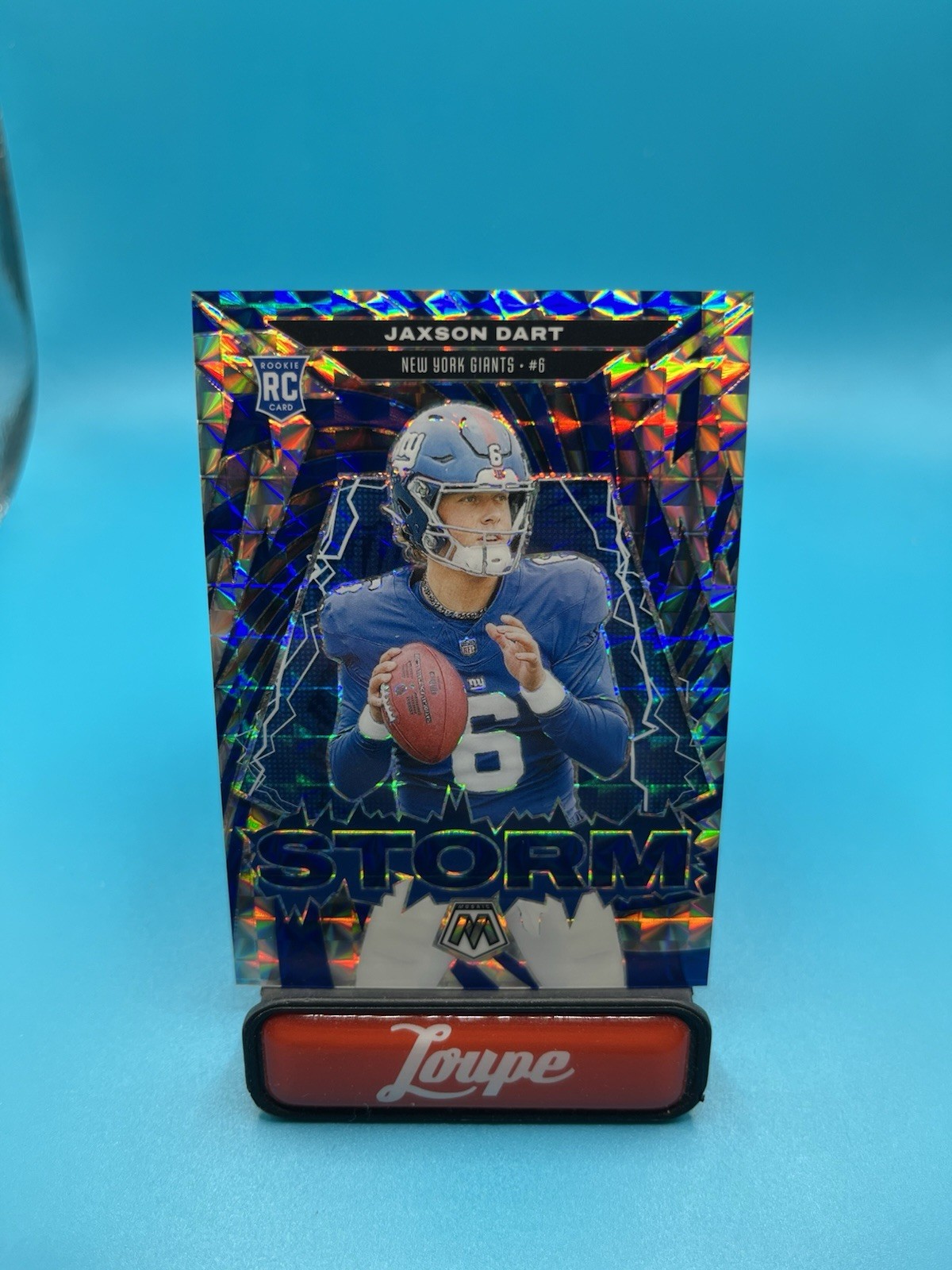 Jaxson Dart 2025 Panini Mosaic Storm Blue Mosaic Prizm RC 81/99 New York Giants