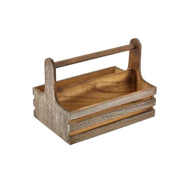 GenWare Table Caddy Brown Medium Rustic Paulownia Wood Condiments & Sauce Holder