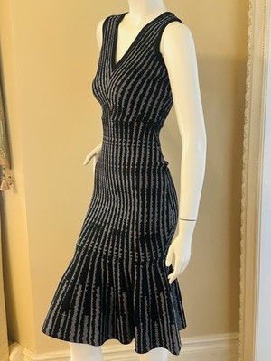 Milly Vertical Optic Mermaid Knit knee length Dress Sz P Retail $390