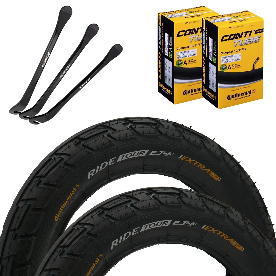 Juego de neumáticos Continental de 12 pulgadas 62-203 + válvula de ángulo de manguera AV + elevador