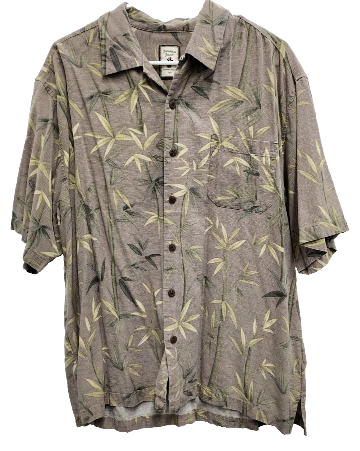 Jamaica Jaxx Mens Hawaiian Shirt XL Beige Leaf Print Silk Button Up Short Sleeve
Opens in a new wind