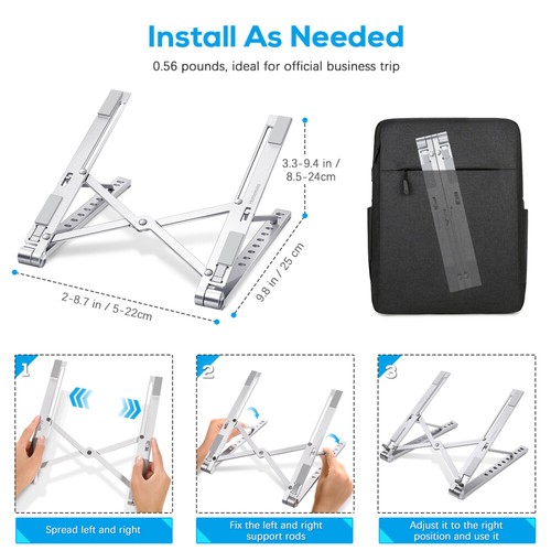 Homemaxs Support Ordinateur Portable Ergonomique Pliable Support Ordinateur Portable Hauteur Angle Réglable - Photo 2/10