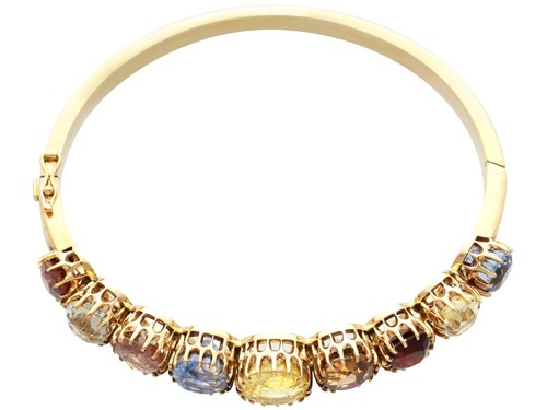 Antique Multi-Gemstone and 9K Yellow Gold Bangle - Circa 1900 - Picture 3 of 12