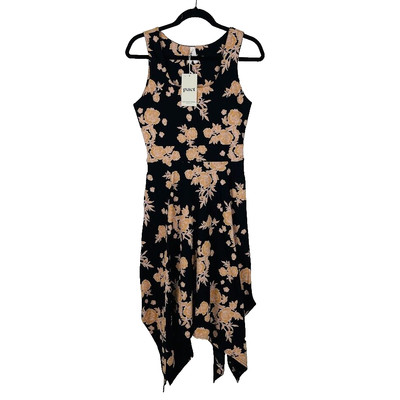 NEW Pact Womens Midi Sheath Tank Dress Size S Floral Asymmetric Cotton Stretch
