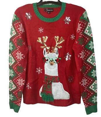33 Degrees Emu Ugly Christmas Sweater Medium Women's Embroidered