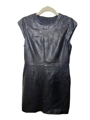 Theory 100% Lamb Leather dress black mini cap sleeve womens Size 12 Party  Fitted | eBay