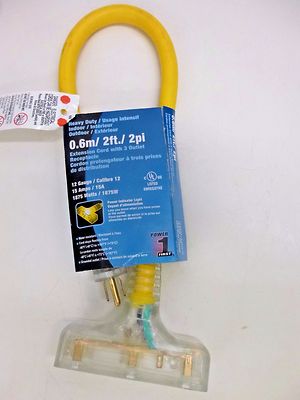 NEW!! POWER 1ST 2' 12/3 3-OUTLET LIGHTED EXTENSION CORD STW, 4DB72B