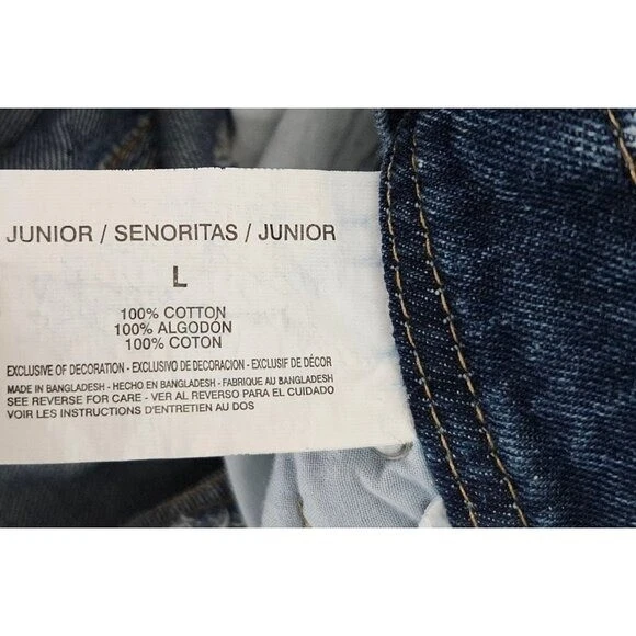 L.e.i Carol Juniors Talla L Azul Oscuro Denim Pantalones Cortos Algodón Envejecido Babero Overall Foto 4 de 4