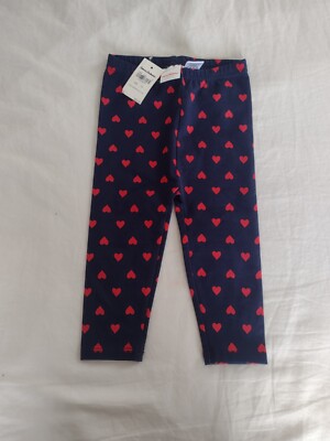 New Hanna Andersson Heart Leggings Navy Red 75 12-18 Months $22 MSRP Play Soft 