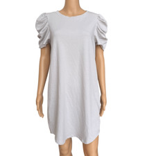 Two Sundays cotton blend French terry fabric light gray puff sleeve dress size S