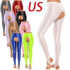 Womens Open Crotch Butt Legging Trousers Open Butt Leggings Long Pants Party