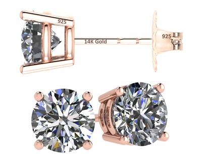 14K Gold Post & Sterling Silver 4 Prong Stud Earrings Pure Brilliance Zirconia