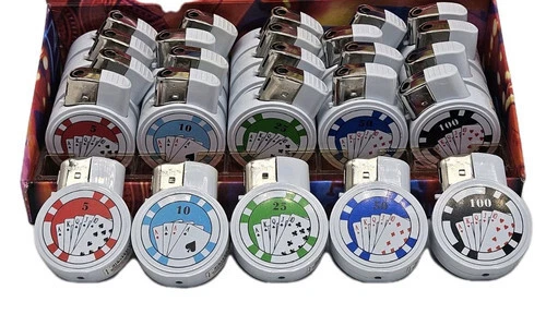 Encendedores recargables con fichas de póker de 5 piezas encendedor novedoso (no lleno) Foto 3 de 4