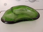 Vintage BLENKO Amoeba Freeform Dark Green Art Glass Trinket Dish Ashtray Retro