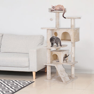 55'' Cat Tree Furniture Kitten House Play Tower Scratcher Beige Condo Post Bed