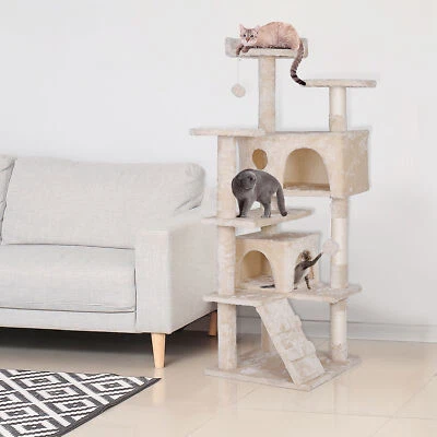 SEGAWE 55" Cat Tree Furniture Kitten House Play Tower Scratcher Beige Condo Post Bed