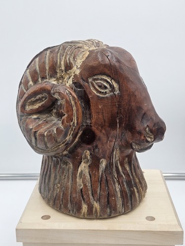 Vtg Ole Wood Folk Art Carving Mt Goat/Ram Hand Carved Sculpture - Picture 2 of 6