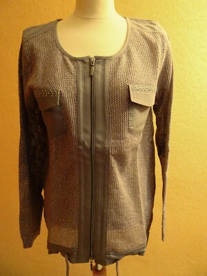 Dünne Strickjacke Stoffeinsatz Gr.36/38 v.rick cardona,dkl.grau/silber,Neu UZU