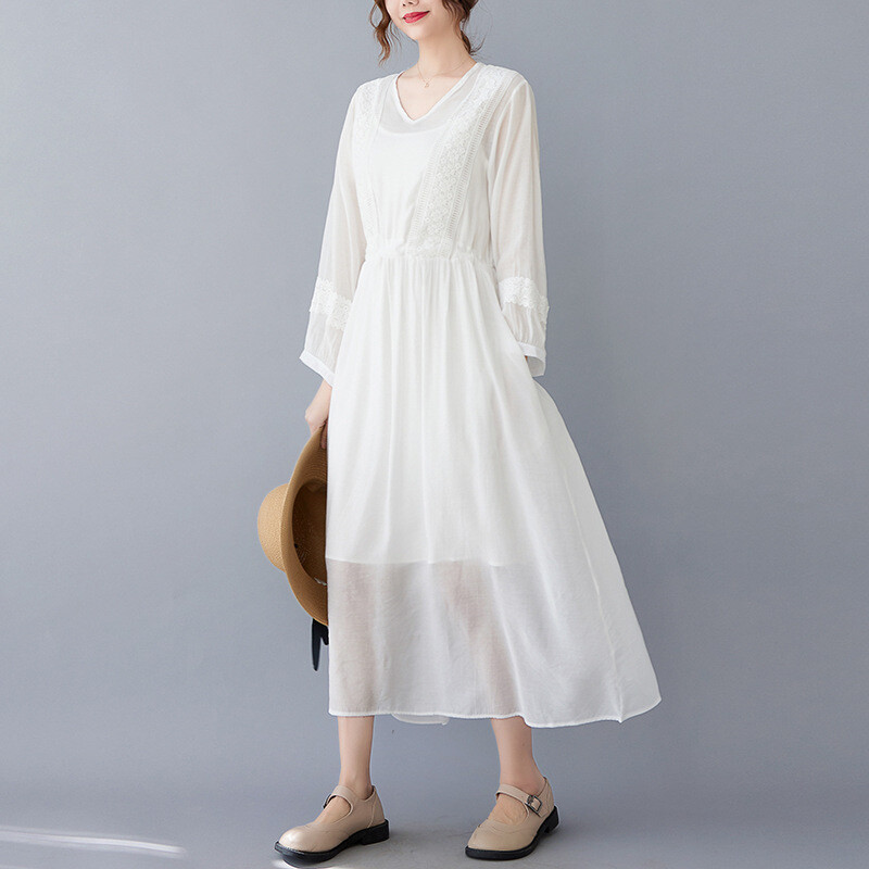 loose cotton midi dress Cotton Midi Dress Stripe Hand Block Print