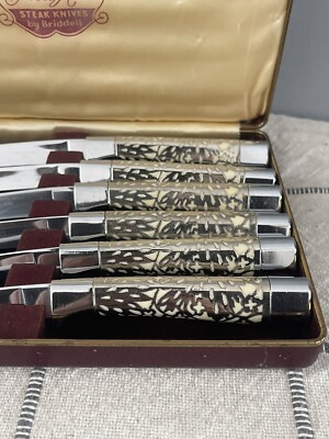 Vintage Carvel Hall Steak Knives Set 6 Briddell Silver Overlay See