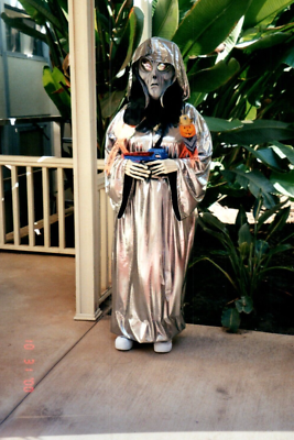 2000 Creepy Alien Woman Costume Halloween Holding Pumpkin Cool