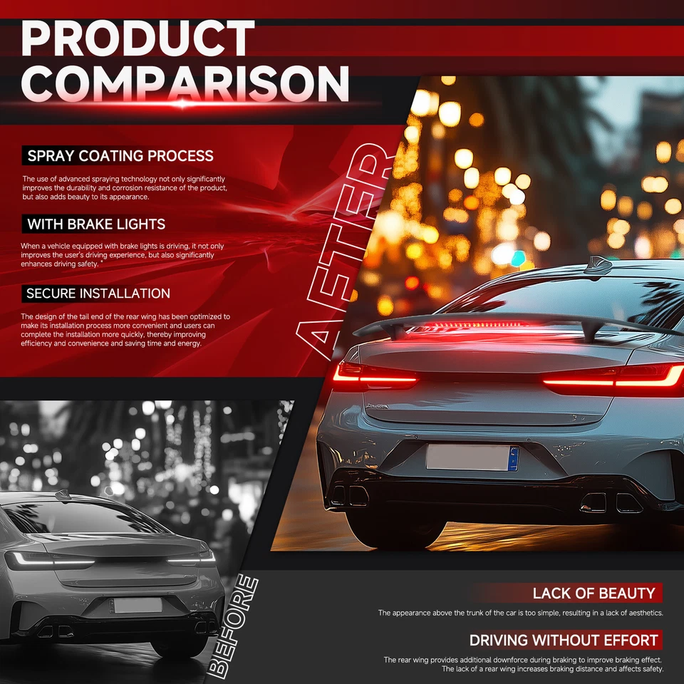 Matte Black 52" Rear Trunk Spoiler Wing w/ LED Light For Aston Martin V8 Vantage Foto 3 de 4