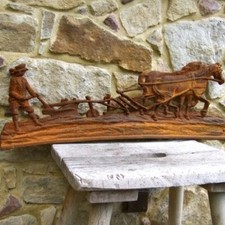 Płyta kominkowa Płyta pieca jako relief ścienny / historyczna dekoracja ścienna Rolnik z pługiem