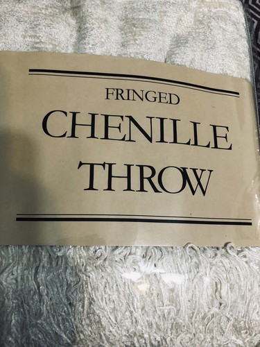 Chenille Throw - Beige Color - 40" X 70" With Fringe New - Picture 4 of 5