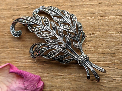 Elegant Silver Mercasite Brooch 925 Sterling Silver Vintage Brooch Pin GERMANY Elegant Pearl  main image 3