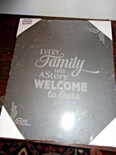 CHEESE SLATE CUTTING BOARD EVERY FAMILY HAS STORY WELCOME TO OURS