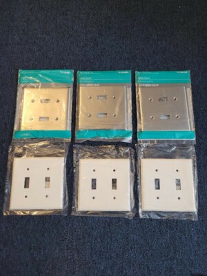Mixed Lot (6) of Double Toggle Wall Plates - Satin Nickel/White