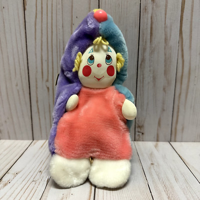 Vintage Playskool Baby Roll Around Clown Plush Rattle Toy 228 Colorblock 9 Inch